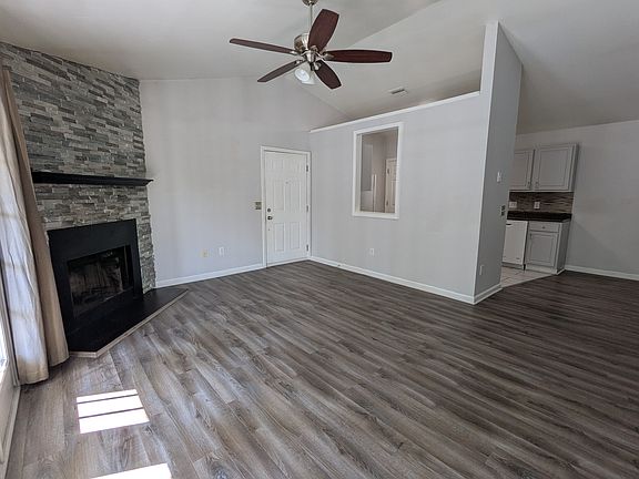 Kitchen opens into living space