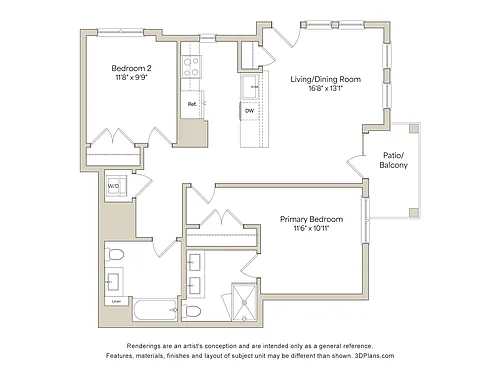 Floor plan B1 - 2BR 2BA (874 SF)