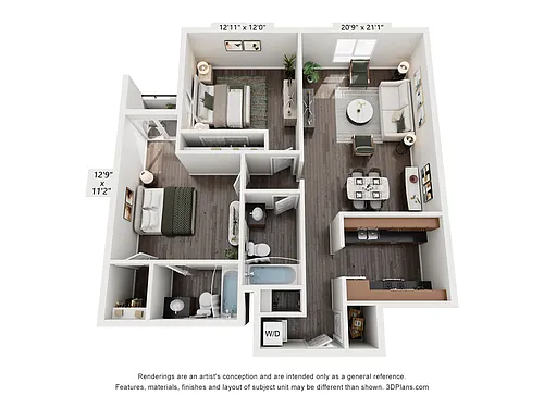 Floor plan 2 Bed, 2 Bath C