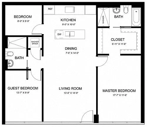 Floor plan 3 Bed 2 Bath A