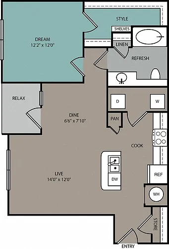 Floor plan A3EU 1B Elevator Apartment