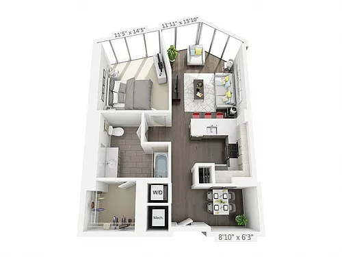 Floor plan 1 BEDROOM 1 BATH B5