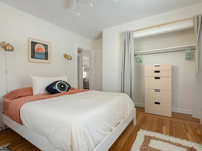 Master bedroom with good size closet and shelf for storage.