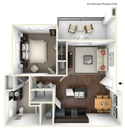 Floor plan 1 Bedroom Furnished - Extended Stay
