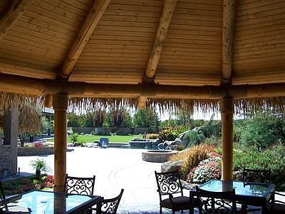 large cabana, view of back yard