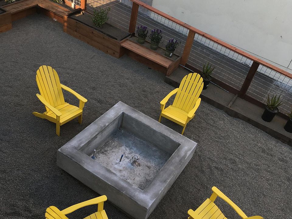 View of fire pit from second floor terrace