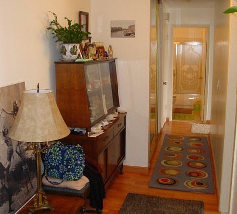 Laminate floor extends down hallway