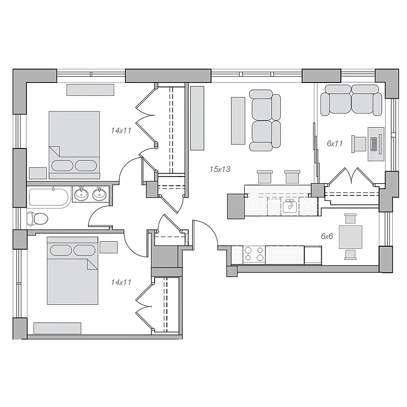 Floor plan Two Bedroom/One Bathroom