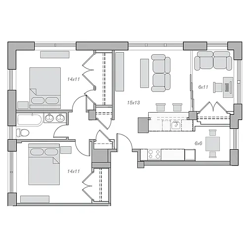 Floor plan Two Bedroom/One Bathroom