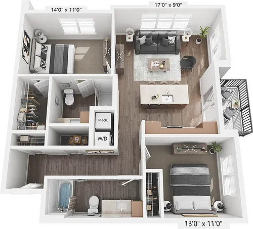 Floor plan 2 Bed 2 Bath - 2F
