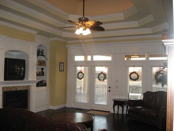 Triple Trey ceiling / Custom Bookshelve in Formal Living Room