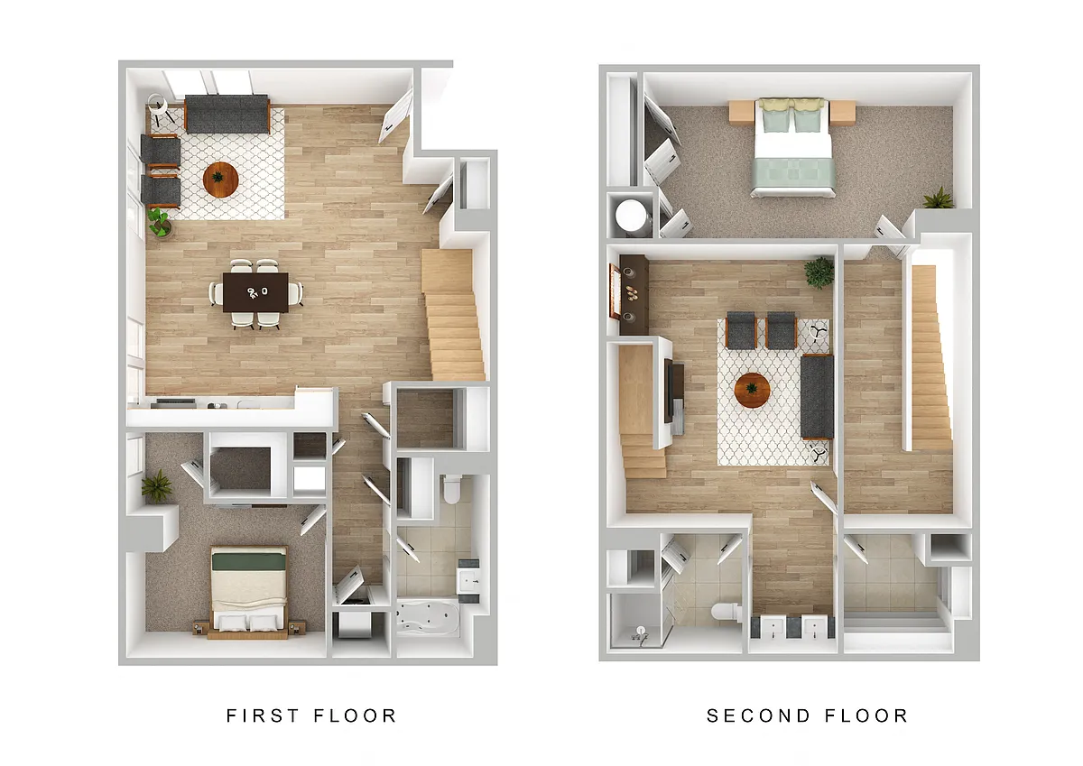 Floor plan 2 Bed 2 Bath Townhome w/ Den