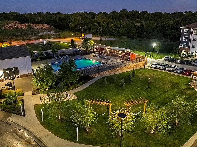 Enjoy warm days with the hammock courtyard, green space, and grilling stations available to residents.