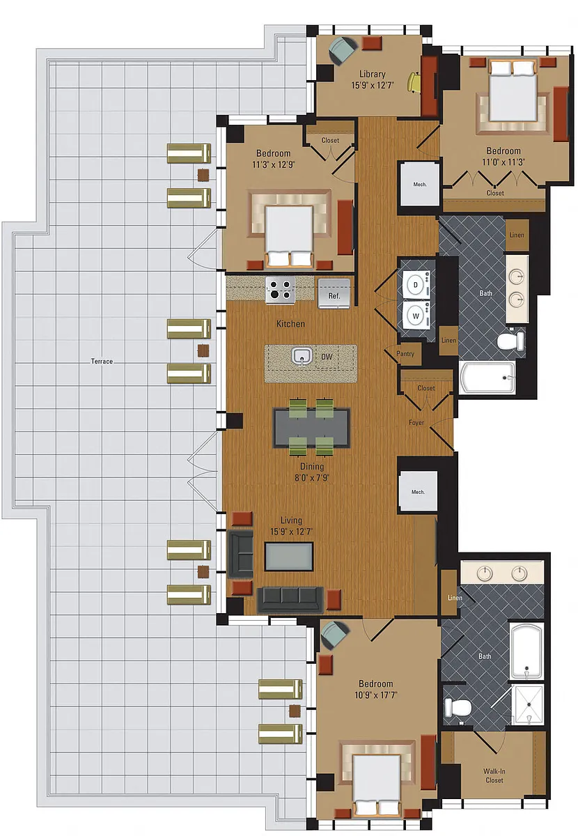 Floor plan 3 Bedrooms / 2 Bathrooms / Penthouse