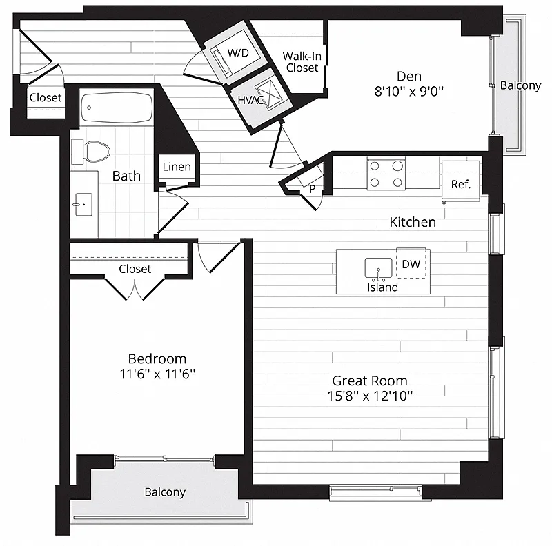Floor plan 1 BR Den 1T+