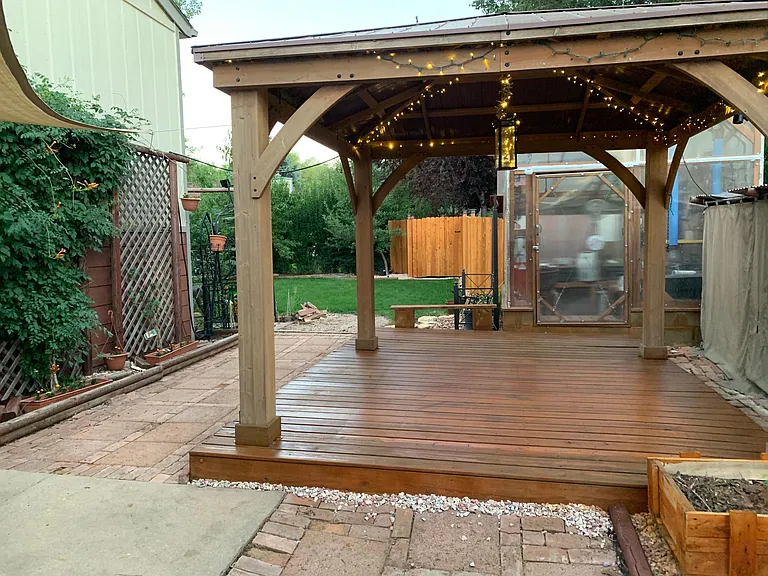 Park-like backyard great for relaxing and entertaining. Drip, automated watering