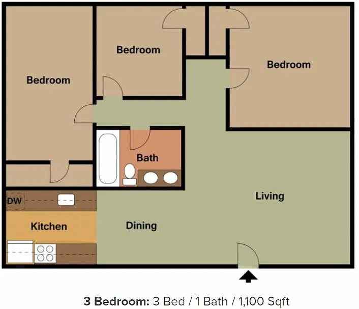 Floor plan 3 Bed 1 Bath