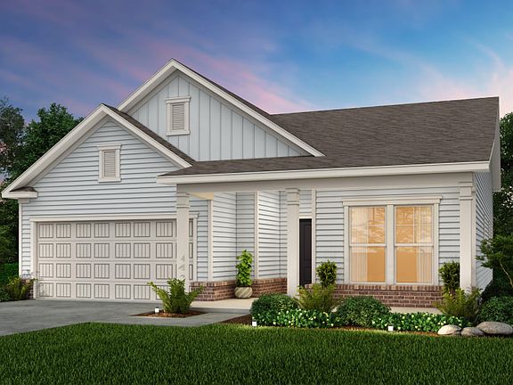 Bedrock new home Exterior LC3G with full front porch, brick accent and a double front window.