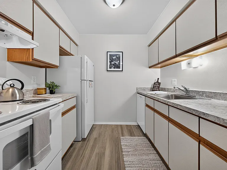 Efficient kitchen at Eastwood Village Apartments in Clinton Township, MI.