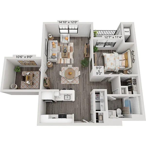 Floor plan One Bedroom A1FD