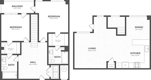 Floor plan 2 Bed/2 Bath TH -2K