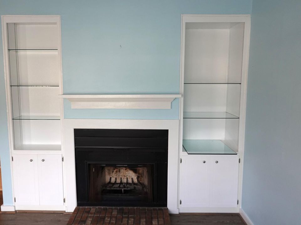 Fireplace and bookcases