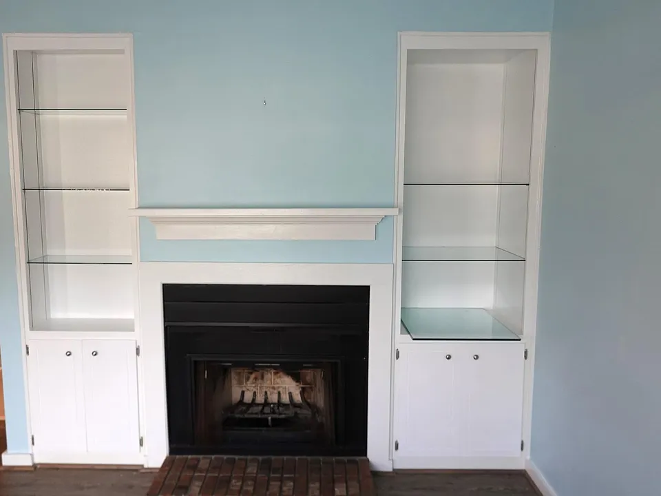 Fireplace and bookcases