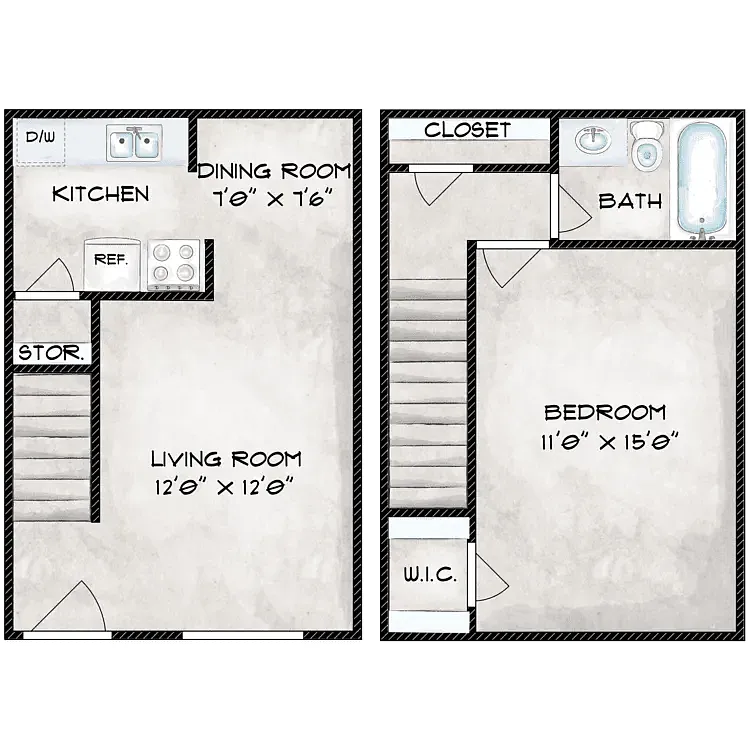 Floor plan One Bedroom Townhome