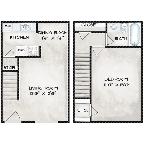 Floor plan One Bedroom Townhome