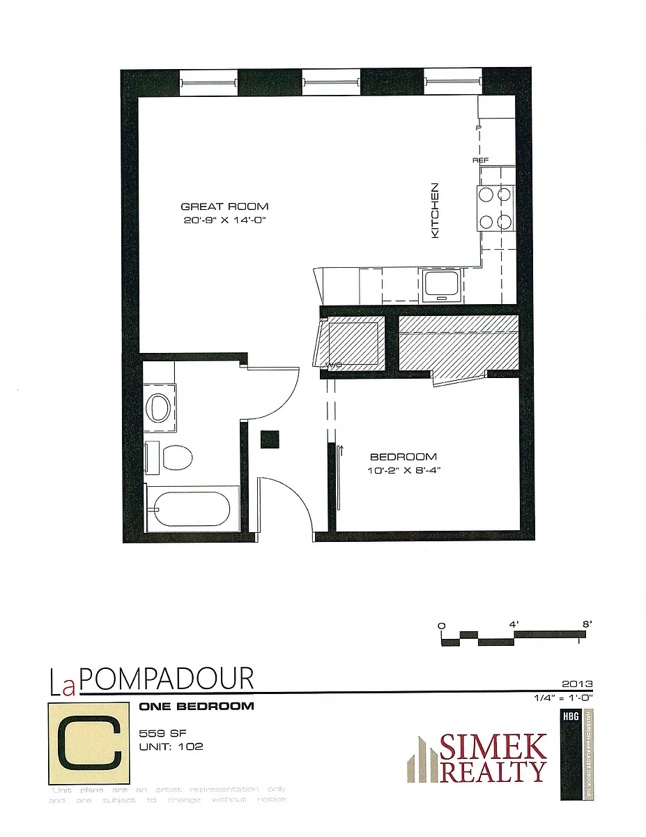 Floor plan 1 Bedroom 1 Bath (1st Fl Middle DS)