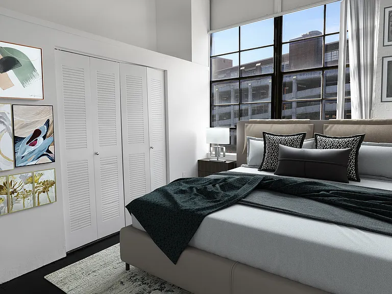 Factory Windows Bedroom with Art filled walls