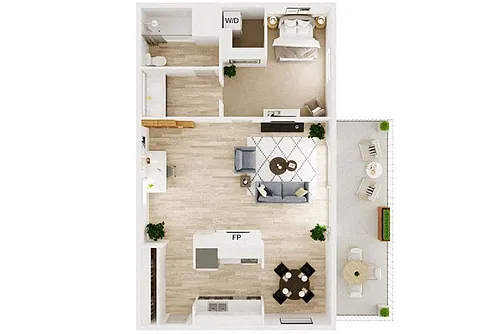Floor plan One Bedroom One Bath B