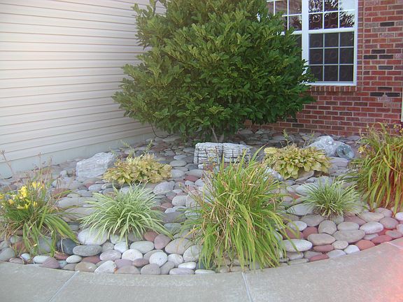 Extensive rock landscaping