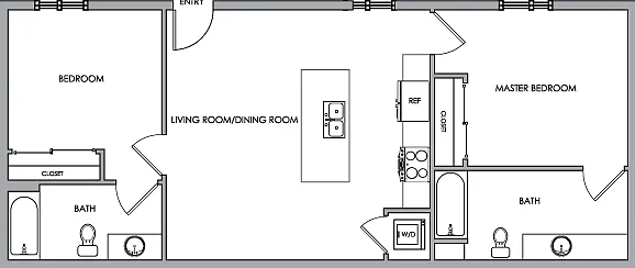 2D Floor Plan Rendering - Two-Bedroom, Two-Bathroom | Option 2 2D Floor Plan Rendering - Two-Bedroom, Two-Bathroom | Option 2