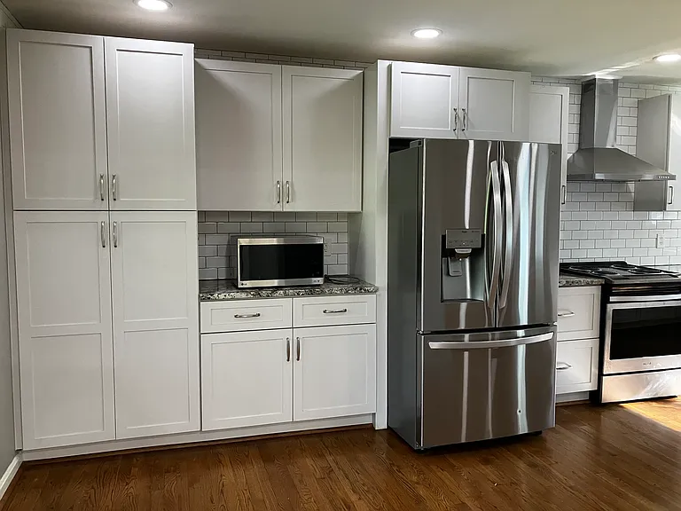 Refrigerator, Microwave, ,Large Cabinets for Pantry Storage.