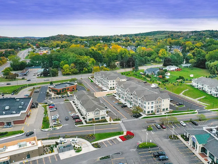 An aerial view of the newly built 100, 200 and 300 Glenmose Road at The Glen at Perinton Hills
