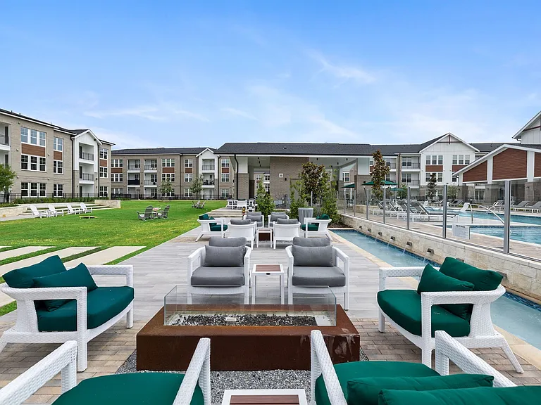 Outdoor Seating with Firepit by the Pool