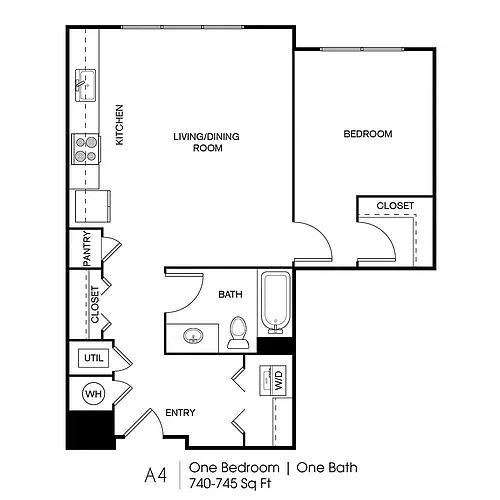 Floor plan A11: 1 Bed 1 Bath