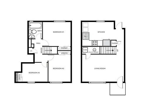 Floor plan 3 BR, 1 BA - Classic
