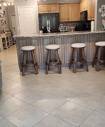 Extra storage in front of stools