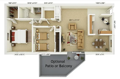 Floor plan 2 Bedroom Hickory