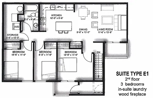 Floor plan 3 Bedroom 3 Bed 1 Bath