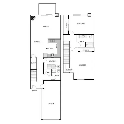 Floor plan 2 Bedroom 1.5 Bath Townhouse