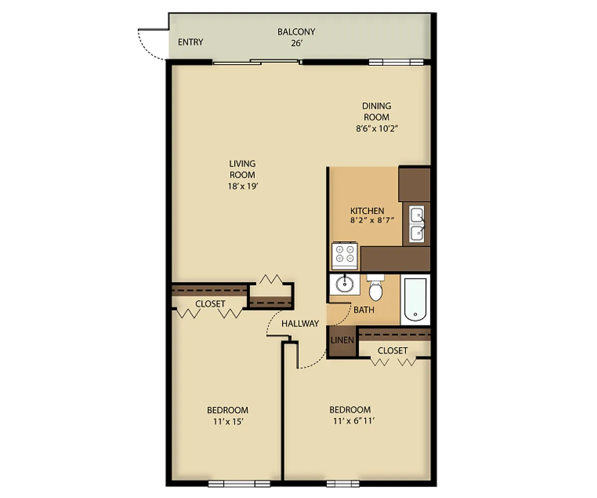 Floor plan 2 Bed 1 Bath