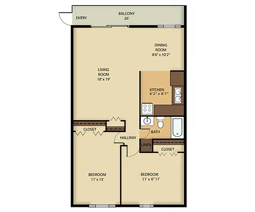 Floor plan 2 Bed 1 Bath