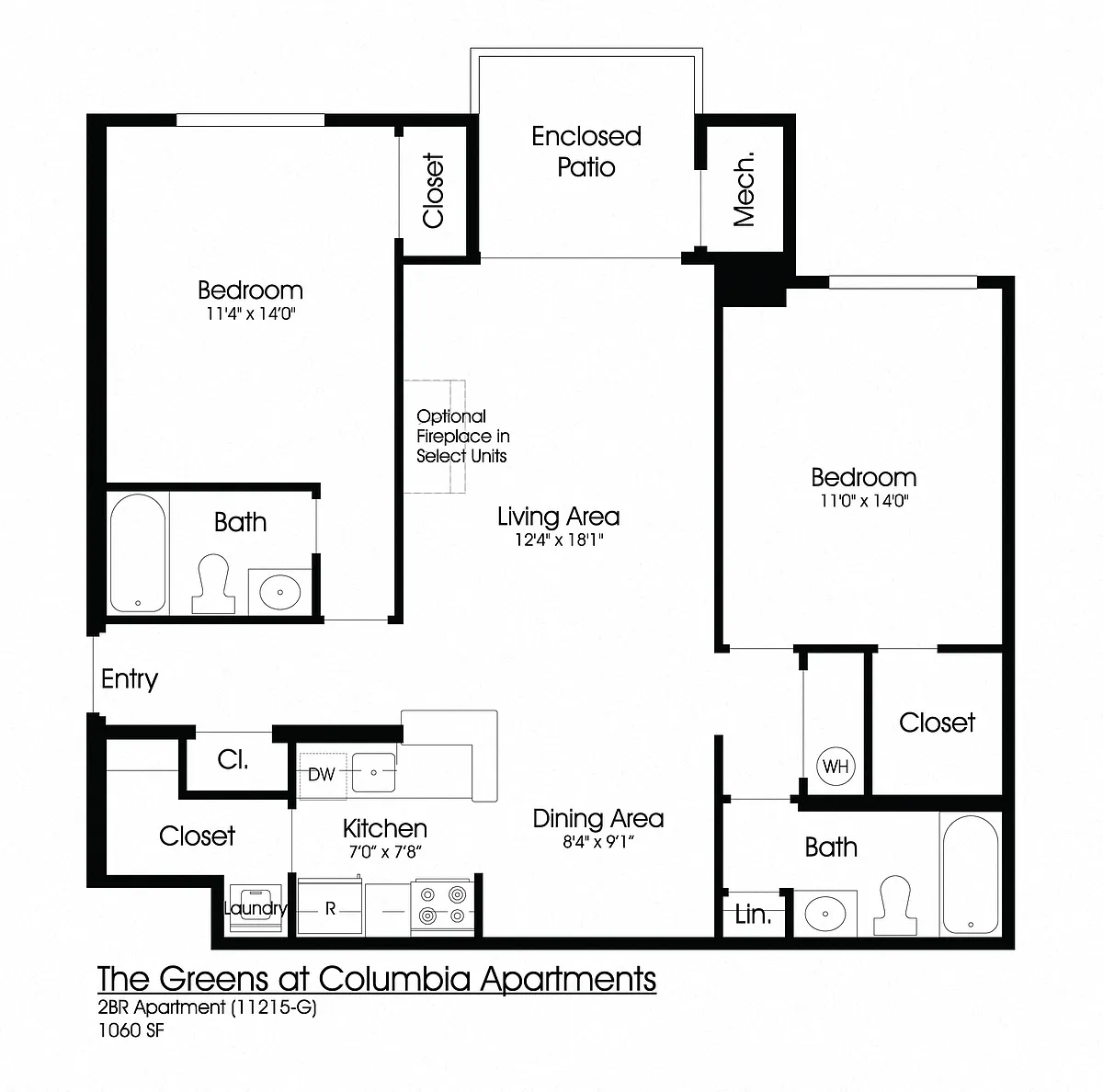 Floor plan 2BR 2BA (1060sf)