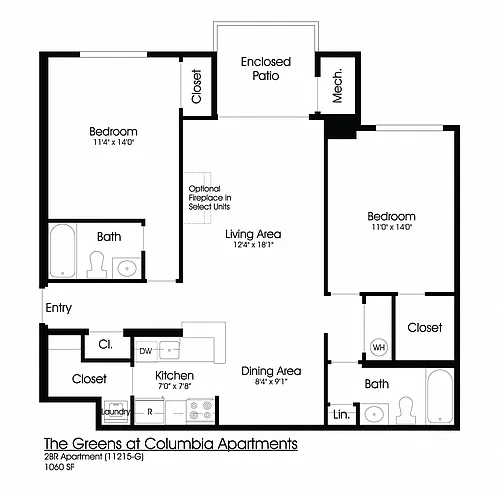 Floor plan 2BR 2BA (1060sf)