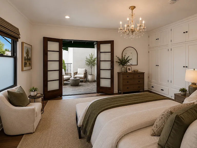 Primary Bedroom with Private Deck - Virtually Staged