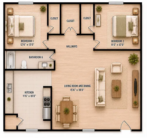 Floor plan Bridge Haven - Renovated Units