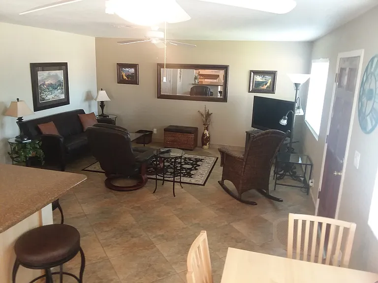 Dining area and living room.